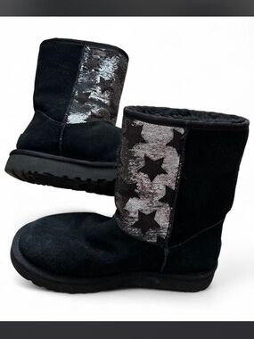 UGG Black Plush-Lined Sequin Star Boots